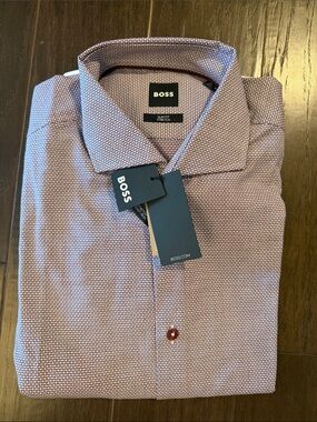 BOSS Men's Red Micro-Pattern Dress Shirt